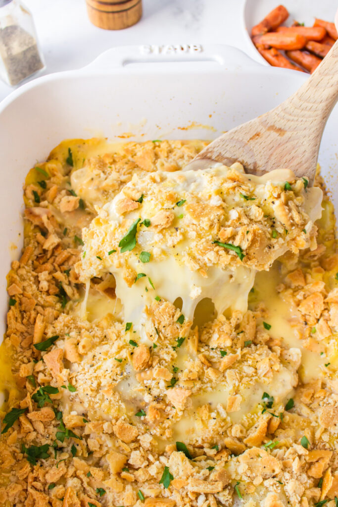 swiss cheese chicken in casserole dish