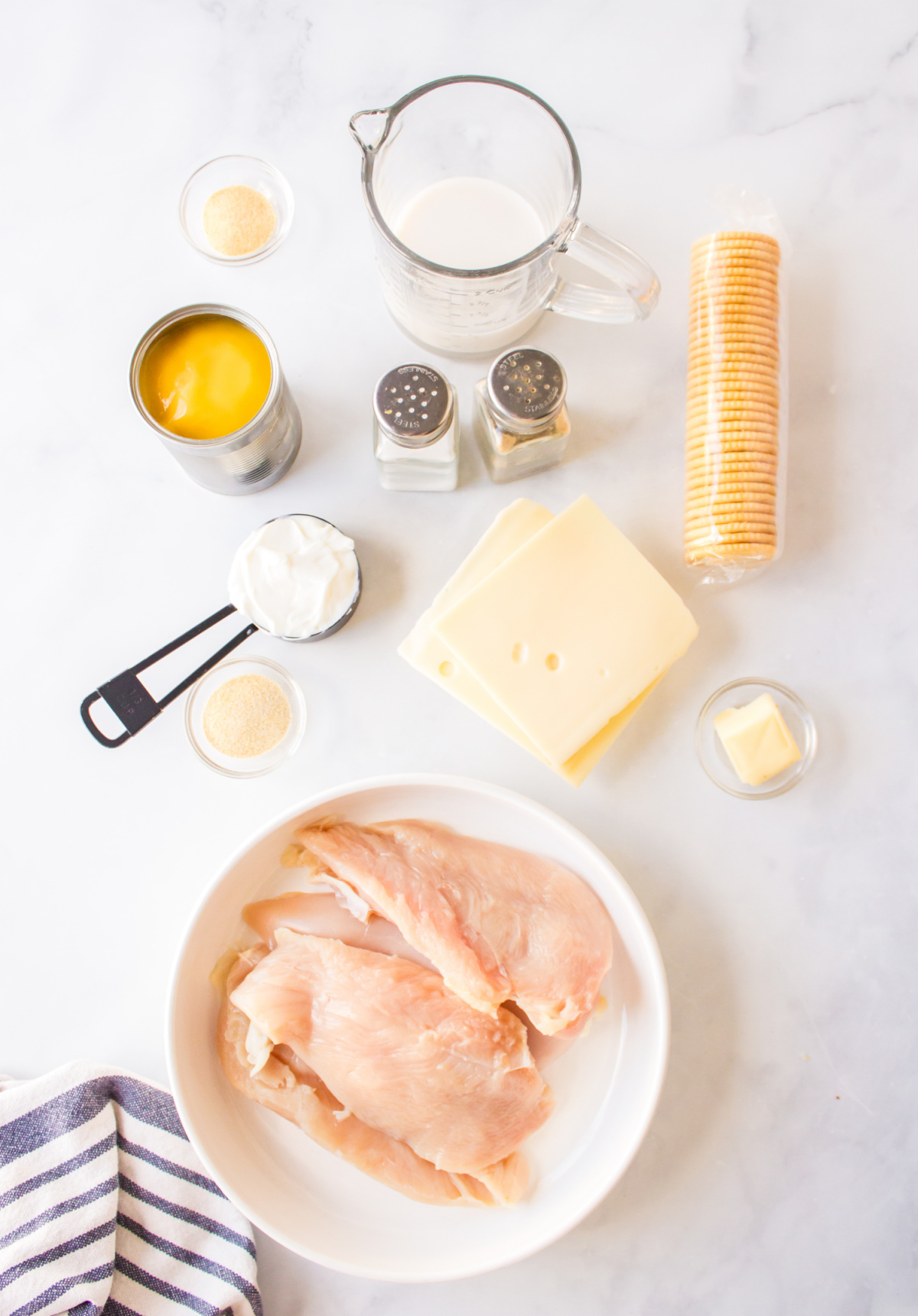 ingredients displayed for making swiss cheese chicken