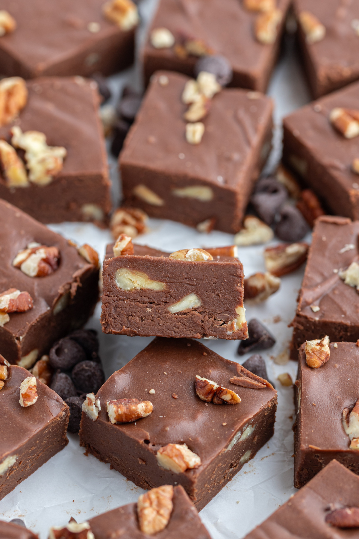 pieces of fudge with pecans