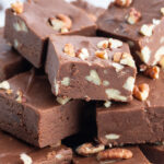 stacked fudge with pecans