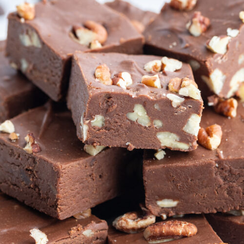 stacked fudge with pecans